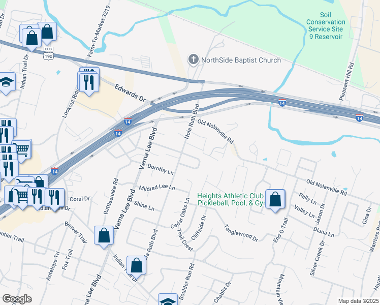 map of restaurants, bars, coffee shops, grocery stores, and more near 402 Stonewall Ridge in Harker Heights