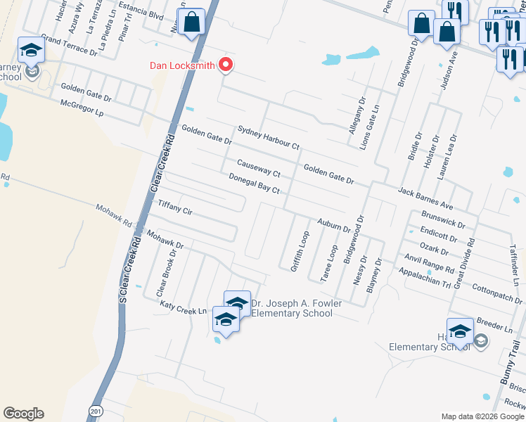 map of restaurants, bars, coffee shops, grocery stores, and more near 6603 Temora Loop in Killeen