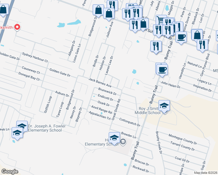 map of restaurants, bars, coffee shops, grocery stores, and more near 5506 Leather Drive in Killeen