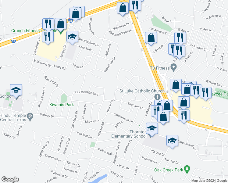 map of restaurants, bars, coffee shops, grocery stores, and more near 2810 Shady Hill Drive in Temple