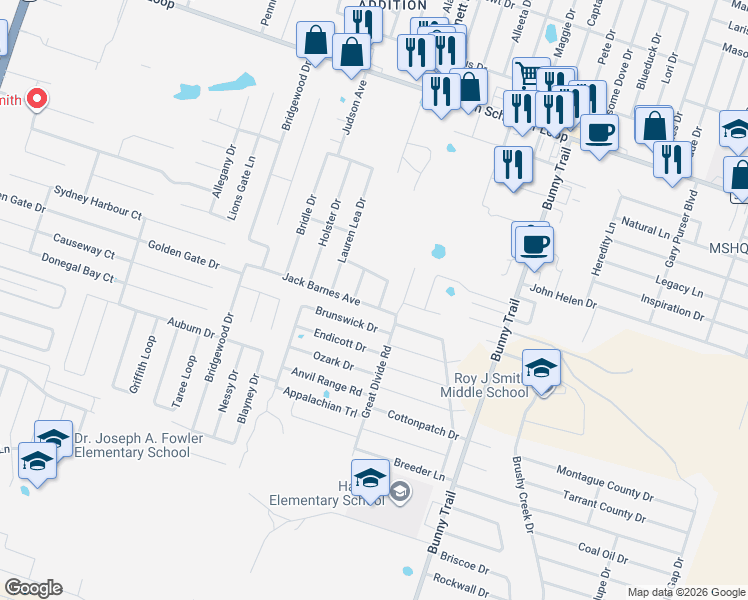 map of restaurants, bars, coffee shops, grocery stores, and more near 5506 Leather Drive in Killeen