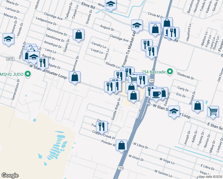 map of restaurants, bars, coffee shops, grocery stores, and more near 1311 West Stan Schlueter Loop in Killeen