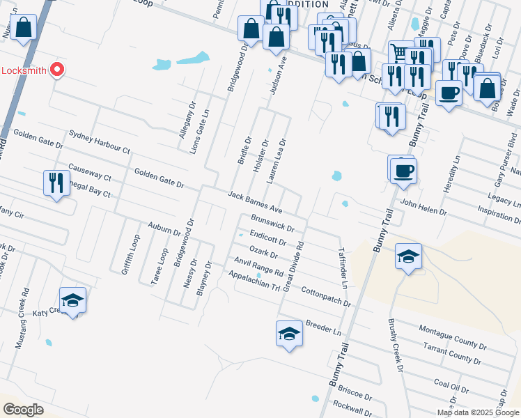 map of restaurants, bars, coffee shops, grocery stores, and more near 5509 Lauren Lea Drive in Killeen