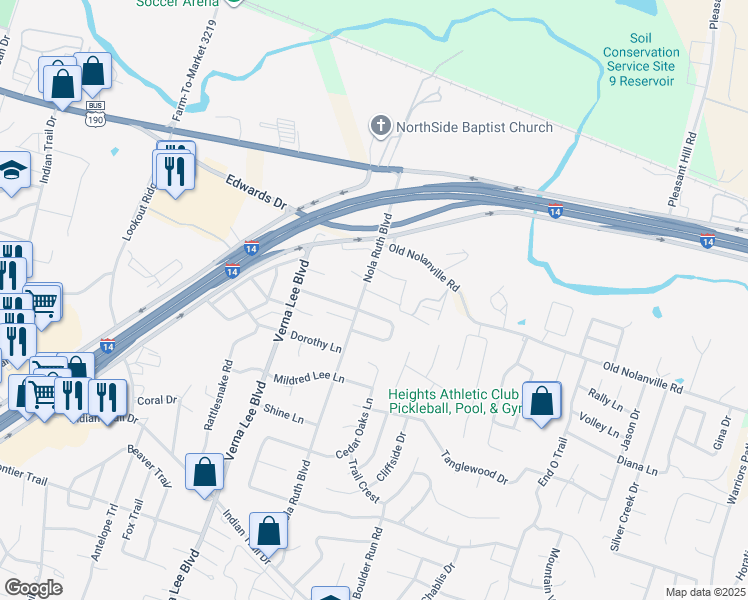 map of restaurants, bars, coffee shops, grocery stores, and more near 402 Stonewall Ridge in Harker Heights