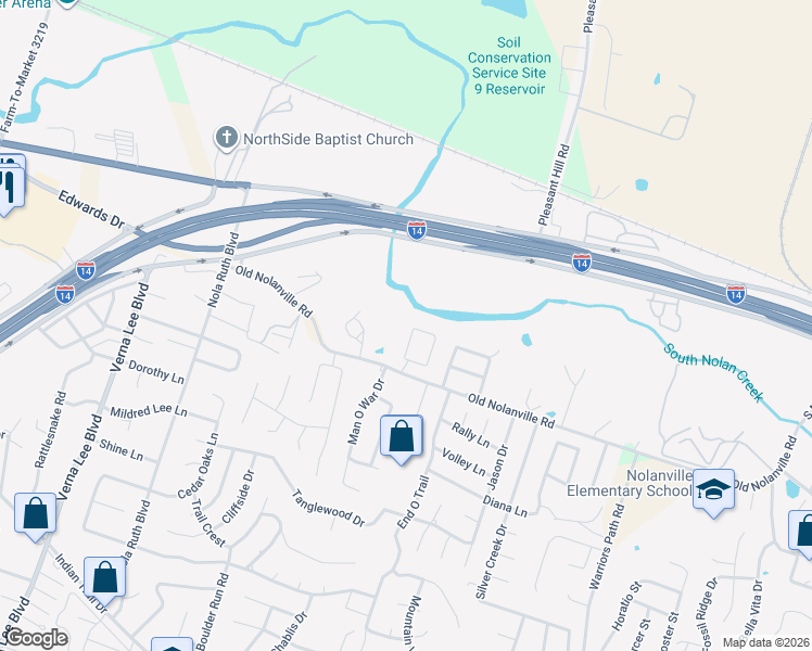 map of restaurants, bars, coffee shops, grocery stores, and more near 126 Gehler Circle in Nolanville