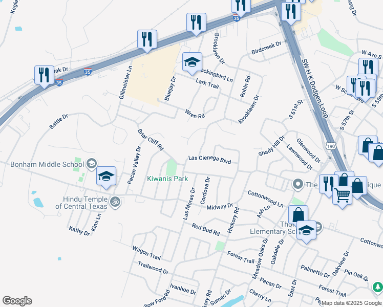 map of restaurants, bars, coffee shops, grocery stores, and more near 4009 El Capitan Drive in Temple