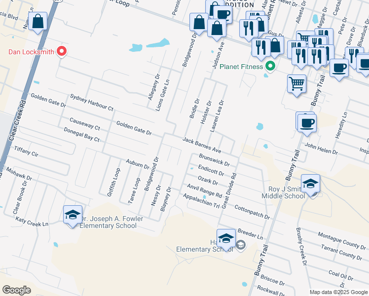 map of restaurants, bars, coffee shops, grocery stores, and more near 4201 Snowy River Drive in Killeen