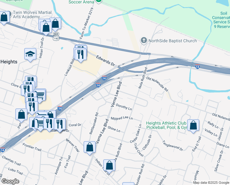 map of restaurants, bars, coffee shops, grocery stores, and more near 578 Verna Lee Boulevard in Harker Heights