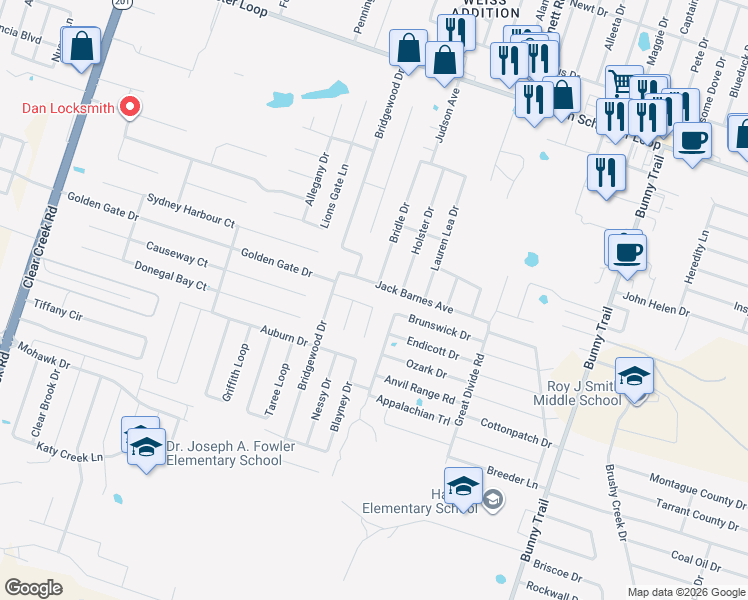 map of restaurants, bars, coffee shops, grocery stores, and more near 4203 Snowy River Drive in Killeen
