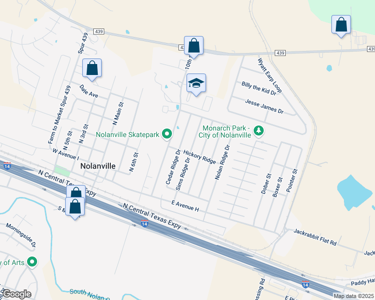 map of restaurants, bars, coffee shops, grocery stores, and more near 301 Sims Ridge Drive in Nolanville