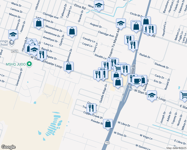 map of restaurants, bars, coffee shops, grocery stores, and more near 1325 West Stan Schlueter Loop in Killeen