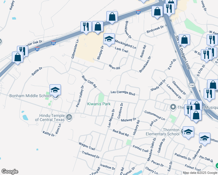 map of restaurants, bars, coffee shops, grocery stores, and more near 4009 El Capitan Drive in Temple