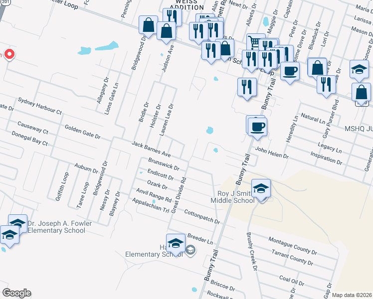 map of restaurants, bars, coffee shops, grocery stores, and more near 3704 Latigo Drive in Killeen