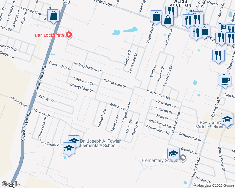 map of restaurants, bars, coffee shops, grocery stores, and more near 4600 Causeway Court in Killeen
