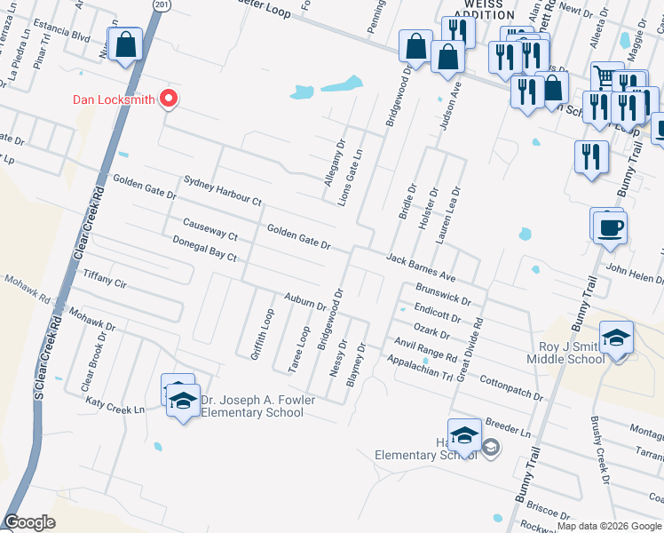 map of restaurants, bars, coffee shops, grocery stores, and more near 4407 Causeway Court in Killeen