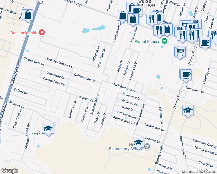 map of restaurants, bars, coffee shops, grocery stores, and more near 4209 Snowy River Drive in Killeen