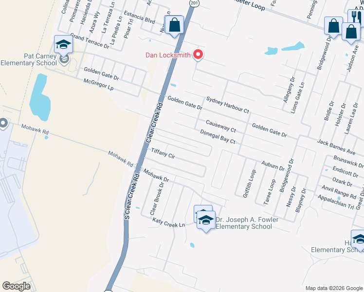 map of restaurants, bars, coffee shops, grocery stores, and more near 6000 South Clear Creek Road in Killeen