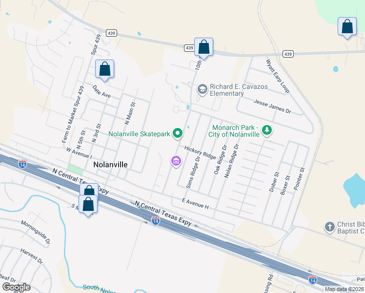 map of restaurants, bars, coffee shops, grocery stores, and more near 1 Hickory Ridge in Nolanville