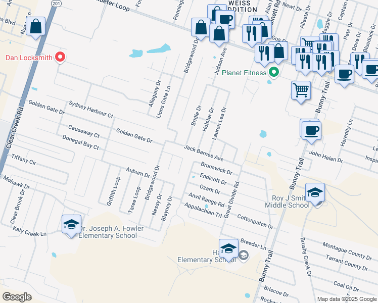 map of restaurants, bars, coffee shops, grocery stores, and more near 4110 Jack Barnes Avenue in Killeen