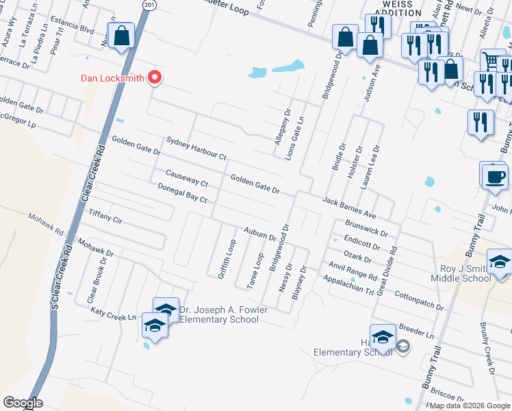 map of restaurants, bars, coffee shops, grocery stores, and more near 4600 Causeway Court in Killeen