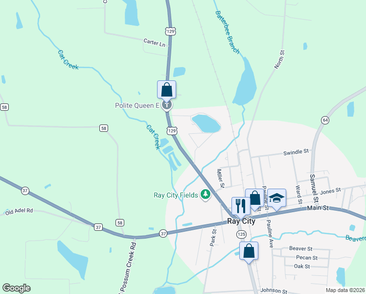 map of restaurants, bars, coffee shops, grocery stores, and more near 212 Patten Avenue in Ray City
