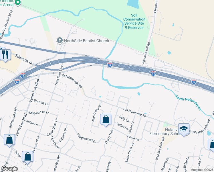 map of restaurants, bars, coffee shops, grocery stores, and more near 126 Gehler Circle in Nolanville