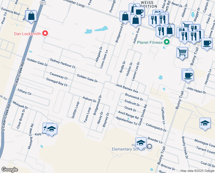 map of restaurants, bars, coffee shops, grocery stores, and more near 4301 Snowy River Drive in Killeen