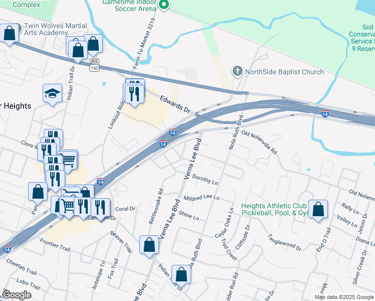 map of restaurants, bars, coffee shops, grocery stores, and more near 578 Verna Lee Boulevard in Harker Heights