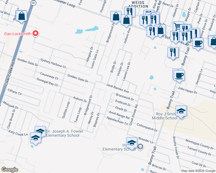 map of restaurants, bars, coffee shops, grocery stores, and more near 4110 Jack Barnes Avenue in Killeen