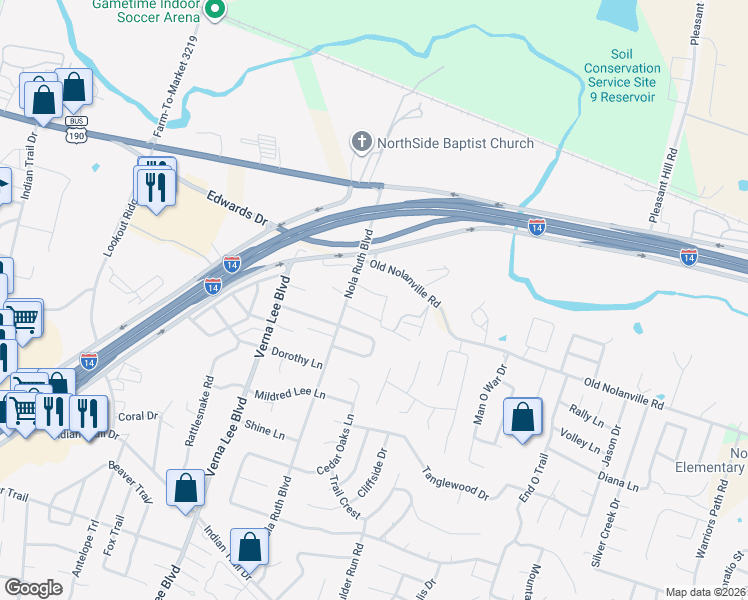 map of restaurants, bars, coffee shops, grocery stores, and more near 1310 Stonewall Ridge in Harker Heights