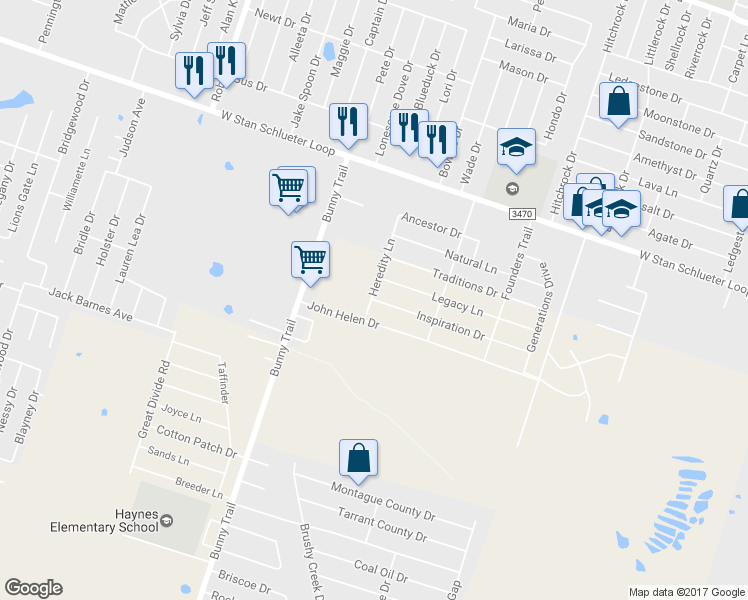 map of restaurants, bars, coffee shops, grocery stores, and more near 2807 Inspiration Drive in Killeen