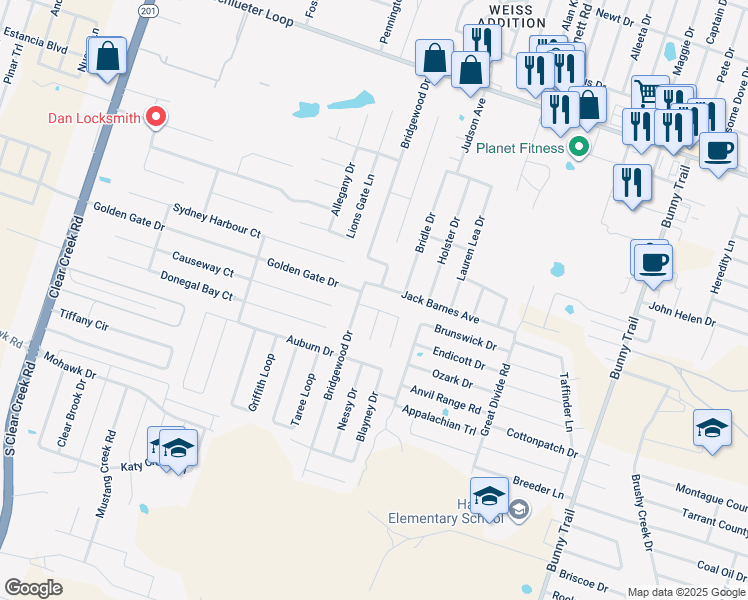 map of restaurants, bars, coffee shops, grocery stores, and more near 4301 Snowy River Drive in Killeen