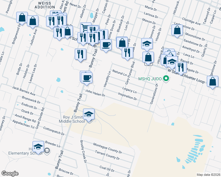 map of restaurants, bars, coffee shops, grocery stores, and more near 3000 Inspiration Drive in Killeen
