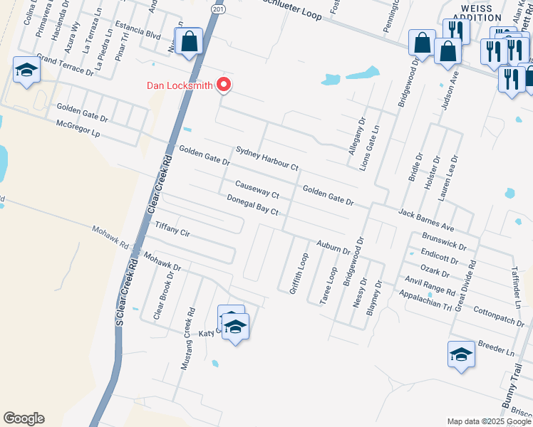 map of restaurants, bars, coffee shops, grocery stores, and more near 4905 Auburn Drive in Killeen