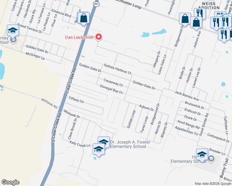 map of restaurants, bars, coffee shops, grocery stores, and more near 4905 Auburn Drive in Killeen