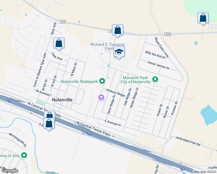 map of restaurants, bars, coffee shops, grocery stores, and more near 303 Cedar Ridge Drive in Nolanville