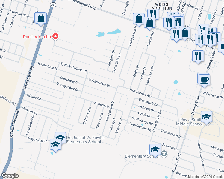map of restaurants, bars, coffee shops, grocery stores, and more near 4407 Causeway Court in Killeen