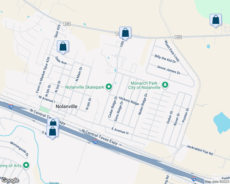 map of restaurants, bars, coffee shops, grocery stores, and more near 227 Cedar Ridge Drive in Nolanville