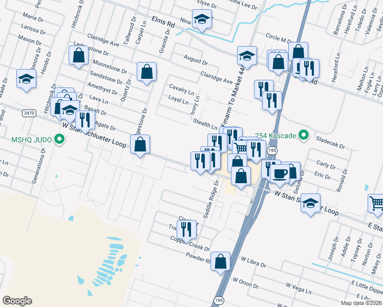 map of restaurants, bars, coffee shops, grocery stores, and more near 1325 West Stan Schlueter Loop in Killeen