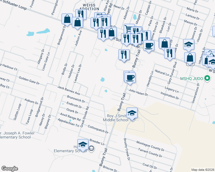 map of restaurants, bars, coffee shops, grocery stores, and more near 5607 Bunny Trail in Killeen