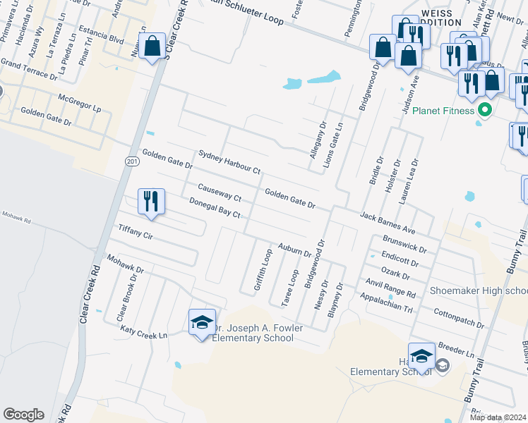 map of restaurants, bars, coffee shops, grocery stores, and more near 4710 Causeway Court in Killeen