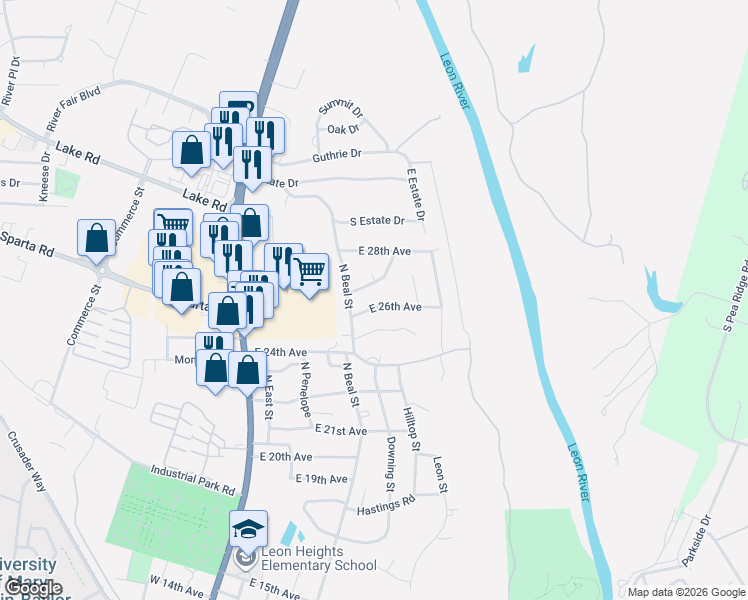 map of restaurants, bars, coffee shops, grocery stores, and more near 509 East 26th Avenue in Belton
