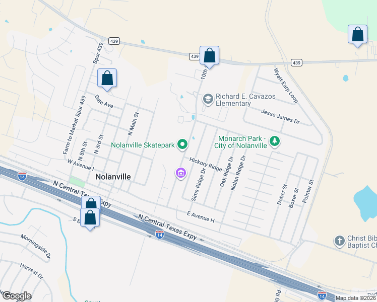 map of restaurants, bars, coffee shops, grocery stores, and more near 227 Cedar Ridge Drive in Nolanville