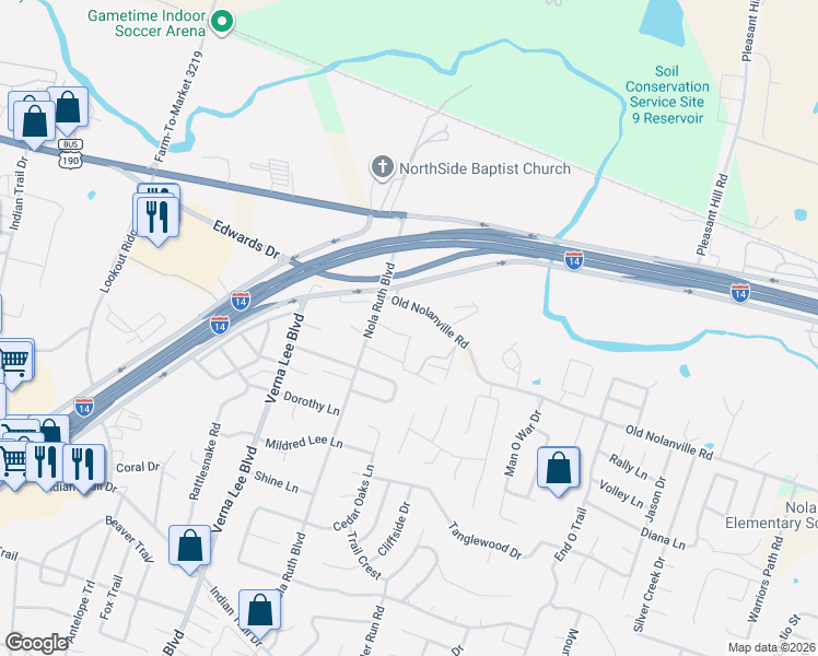 map of restaurants, bars, coffee shops, grocery stores, and more near 402 Stonewall Ridge in Harker Heights