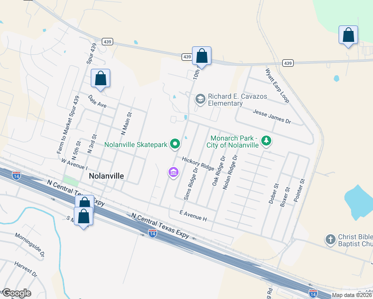 map of restaurants, bars, coffee shops, grocery stores, and more near 227 Cedar Ridge Drive in Nolanville