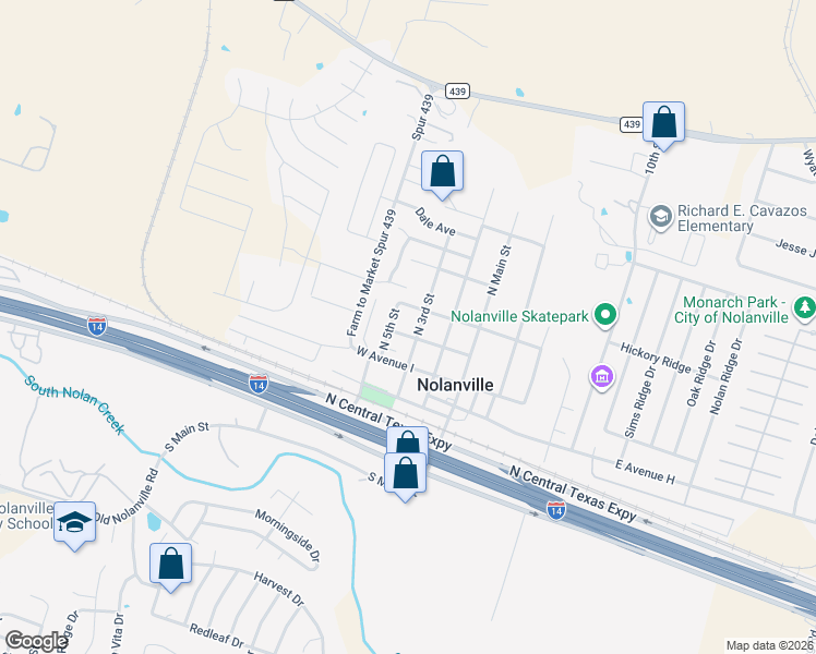 map of restaurants, bars, coffee shops, grocery stores, and more near 300 North 5th Street in Nolanville