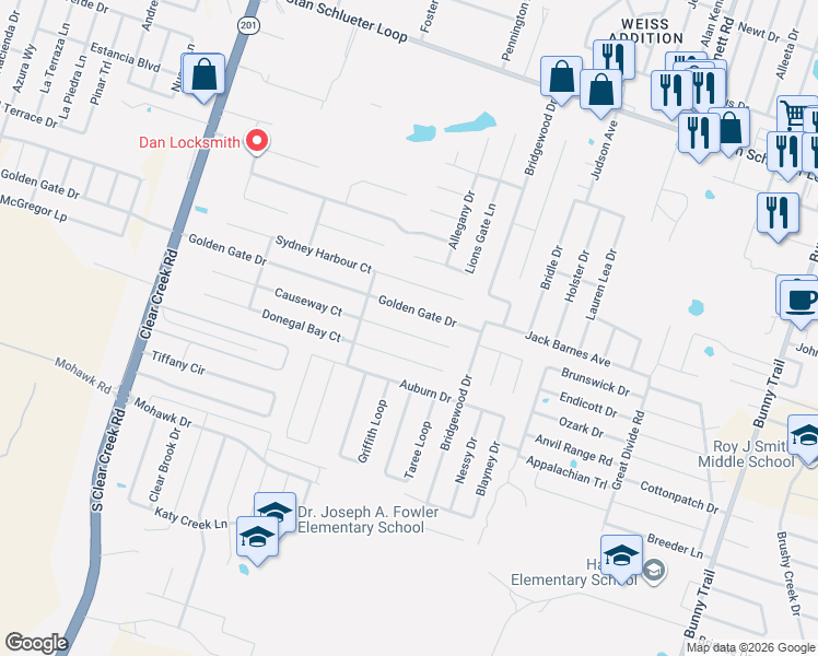 map of restaurants, bars, coffee shops, grocery stores, and more near 4600 Causeway Court in Killeen