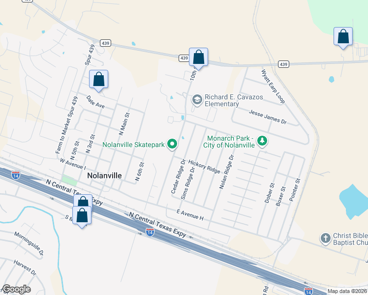 map of restaurants, bars, coffee shops, grocery stores, and more near 312 10th Street in Nolanville