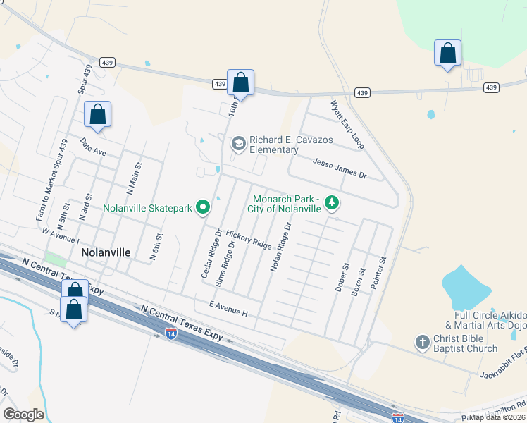 map of restaurants, bars, coffee shops, grocery stores, and more near 323 Timber Ridge Drive in Nolanville