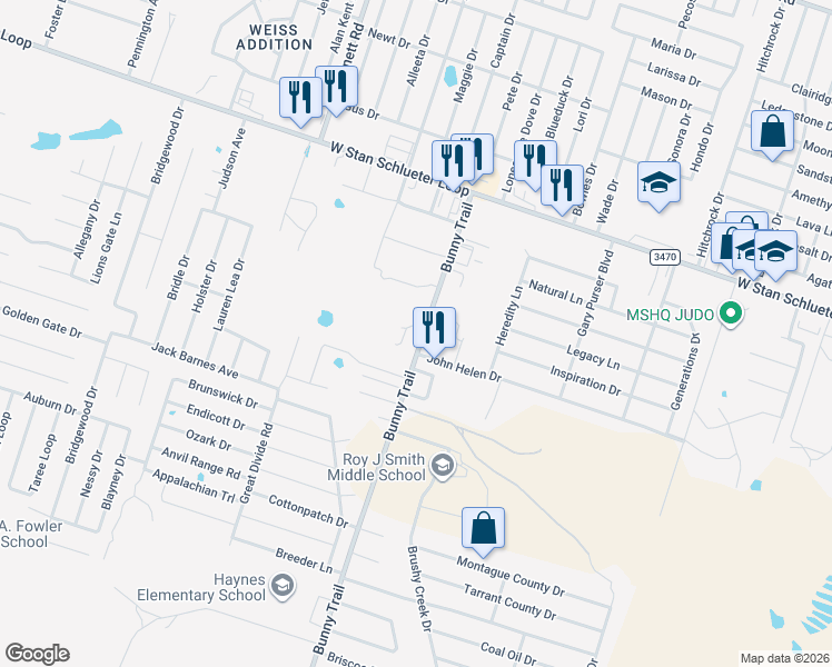 map of restaurants, bars, coffee shops, grocery stores, and more near 5605-5-5605-9 Bunny Trail in Killeen